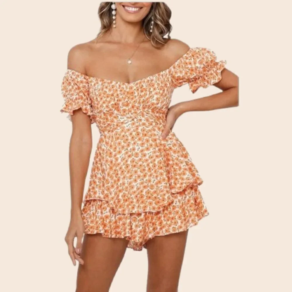 Saints and Secrets Yellow Floral Mini Playsuit / Romper Size Small - Picture 1 of 13